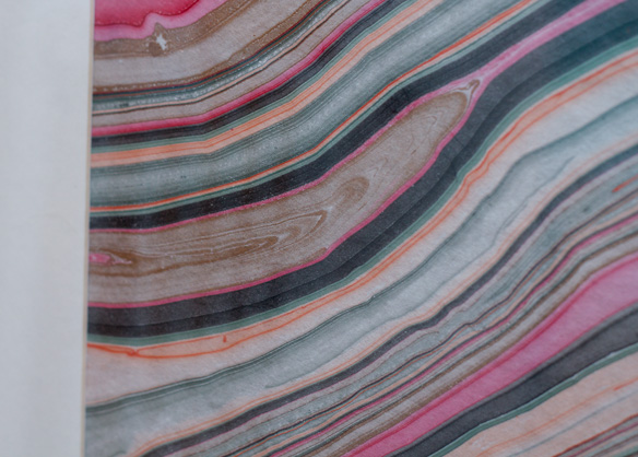 Pirouette Marbled Paper - Turquoise Apricot and Raspberry - CloseUp